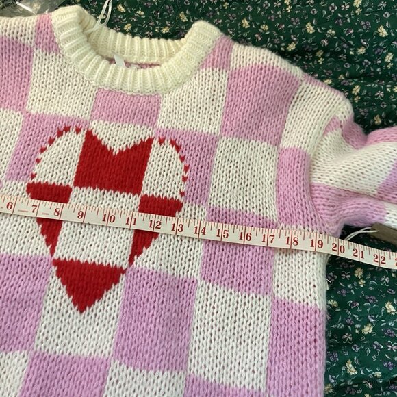 Dreamers by Debut Checkered Heart Sweater Womens S Chunky Knit NWT - Picture 7 of 8